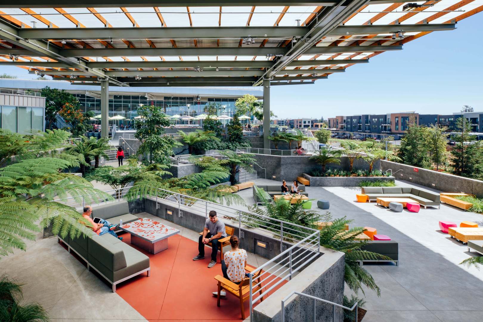 large view of outside workspaces on green roof